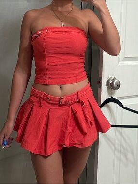 Red Women's Skort with Belted Waist